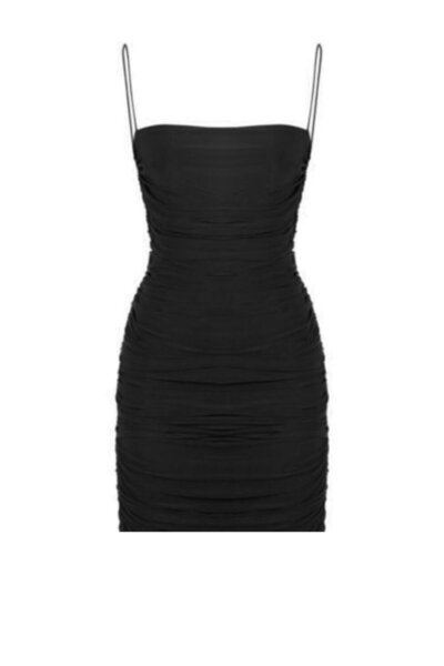 Whenever Company Siyah Drapeli Askılı Mini Elbise