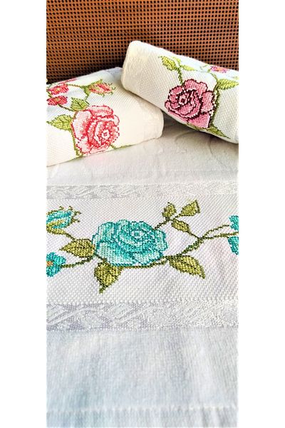 A.Z.H. Mama mea 50x90 Cm. Set de prosoape de lux cu broderie în punct de cruce jacquard (SET DE 3)