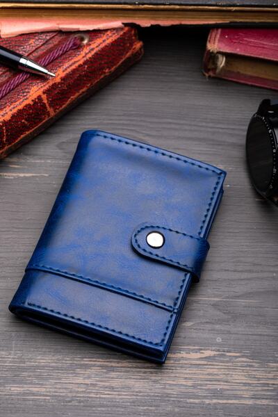 enderun محفظة للجنسين من الجلد النباتي عالي الجودة بلون أزرق محيطي