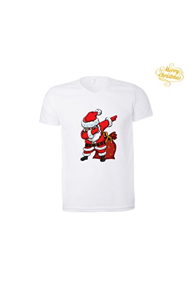 HediyeMania تي شيرت عيد الميلاد بتصميم مجنون سانتا كلوز مطبوع باللون الأبيض ل...