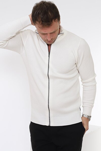 Matte Stutgard 100% Organic Cotton Zipped Ecru Knitwear Sweater Cardigan