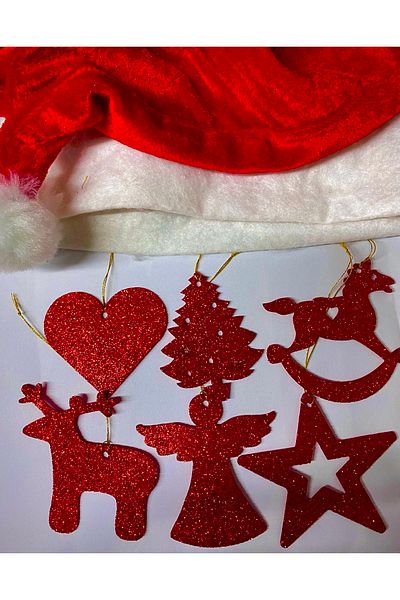 Mini Tasarım Atölyem Red Glitter Bright Red Eva Christmas Tree Ornament Set