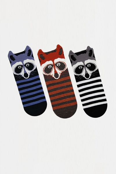 MEM SOCKS Комплект от 3 детски чорапи до глезена с 3D шарка на миеща мечка
