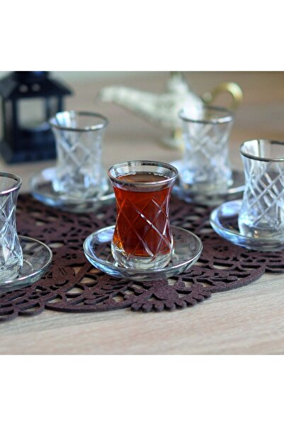 Elen Hediyelik Diamond Cut Patterned Tea Set Silver