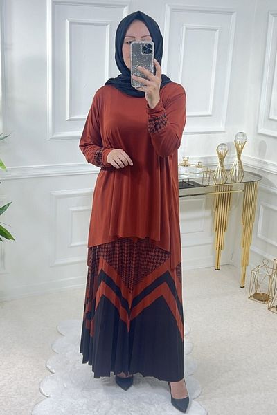 Aşkı Endam Plus Size Heaven Skirt Suit - Tile