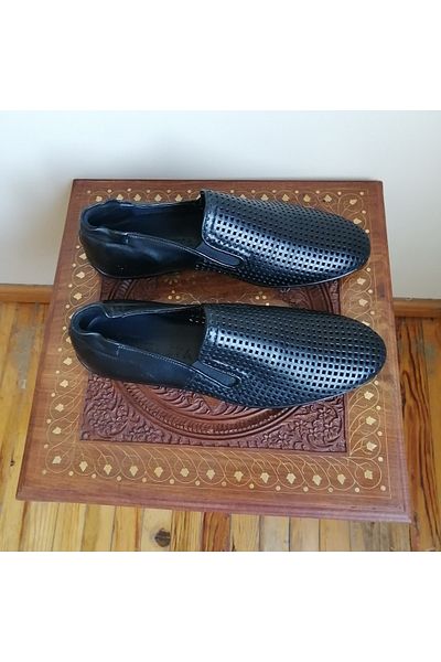 Beta Genuine Leather Black Small Perforated Airy Very Soft Rubber Sole Loafer Shoes