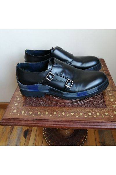 Butik Tülin Genuine Leather Black Double Buckle Colorful Stitched Segmented Eva Sole Loafer Shoes