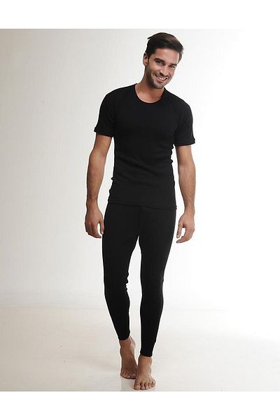 Hasyün Superwash Men's Thermal Short Sleeve Wool Undershirt Black