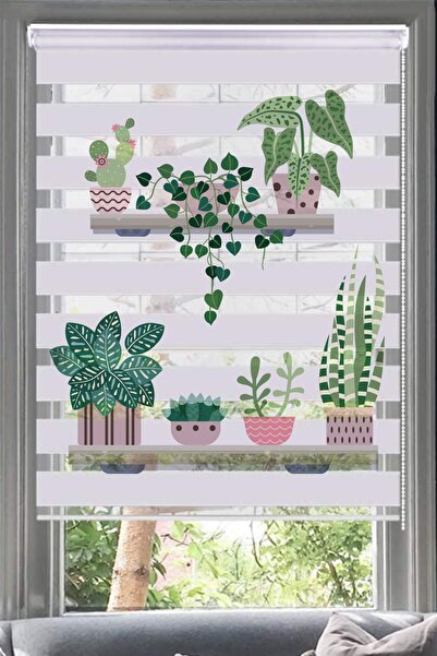 Lotus Raf Görünümlü Sukulent Çeşitli Zebra Perde - Oturma Odası - Salon - Mutfak - 129