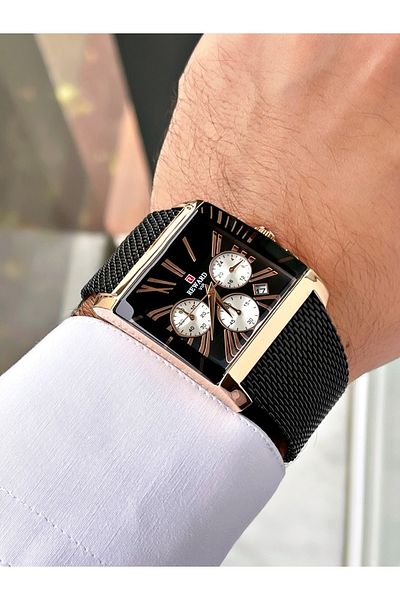 Reward Black Color Rose Gold Case Functions Active Men's Wristwatch + Bracelet Gift