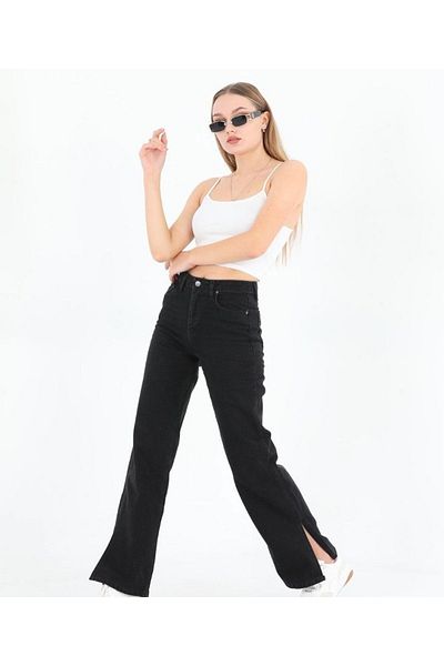 SHEVEGA S.t.a.r Black High Waist Wide Leg Ripped Flare Jeans Wide Leg Jeans