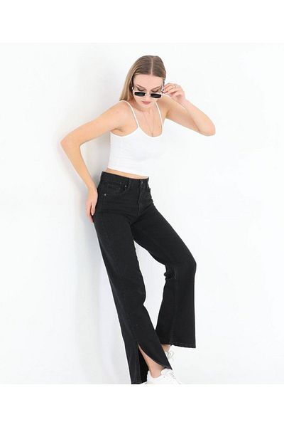 SHEVEGA S.t.a.r Black High Waist Wide Leg Ripped Flare Jeans Wide Leg Jeans