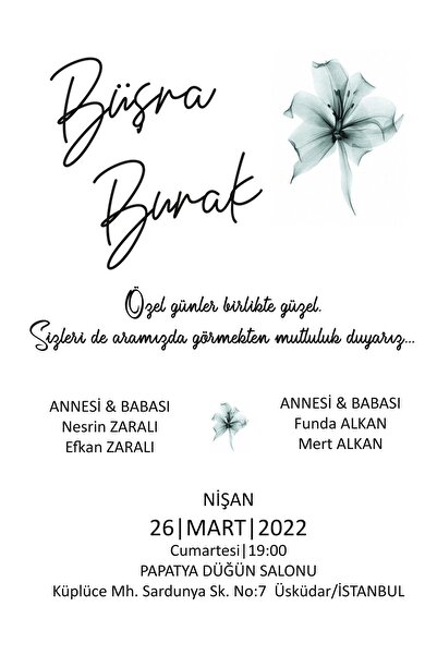 Belinay Düğün Davetiyesi 110 08 (50 ADET)