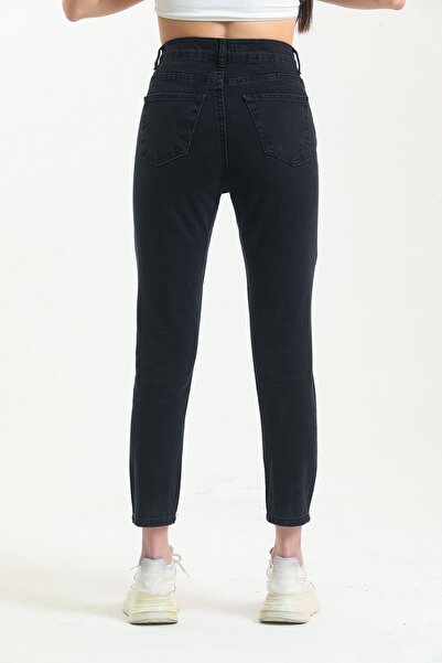 SHEVEGA Jet Black High Waist Mom Jean Jeans