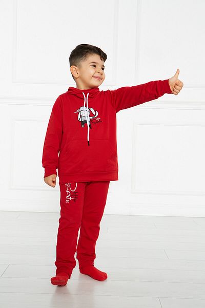 GÖKÇECİK TEKSTİL Unisex Kids Red Pirate Dog Tracksuit Set