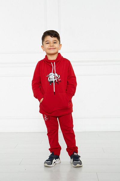 GÖKÇECİK TEKSTİL Unisex Kids Red Pirate Dog Tracksuit Set
