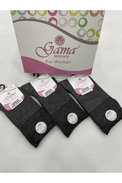 Gama Çorap 3 Pieces Bamboo 100% Natural Nylon-Free Elastic-Free (Diabetic) Thick Winter Women's Socks