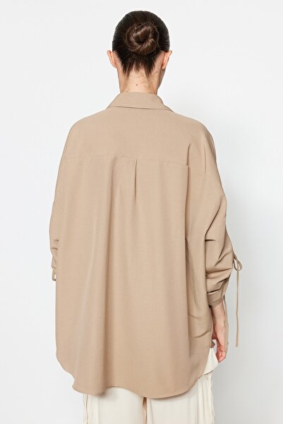 Trendyol Modest Kő ujjú, állítható húzózsinórral részletes szőtt pamut ing TCTSS23TG00011