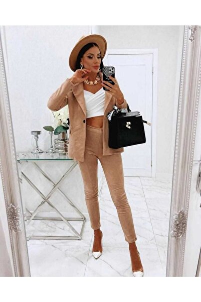 Azra Moda Style Costum Skuba Suede material elastic căptușit cu material text...