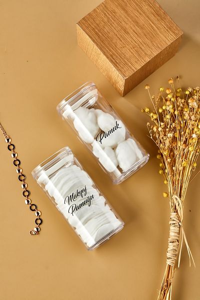 FBZhome Pack of 2 Acrylic Transparent Labeled Cotton Makeup Cotton & Cotton 250ml