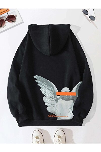 Mythologie Світшот з принтом Статуї Свободи унісекс оверсайз чорний з капюшоном і кишенями кенгуру