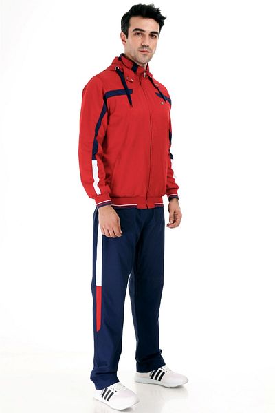 Enrico Ferry Red Men's Half Turtleneck Removable Hooded Micropoly Tracksuit Set Edy2269k