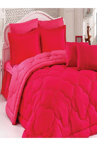Zarif Home Natural Ranforce Single Silicone Quilt-Fujia/Red