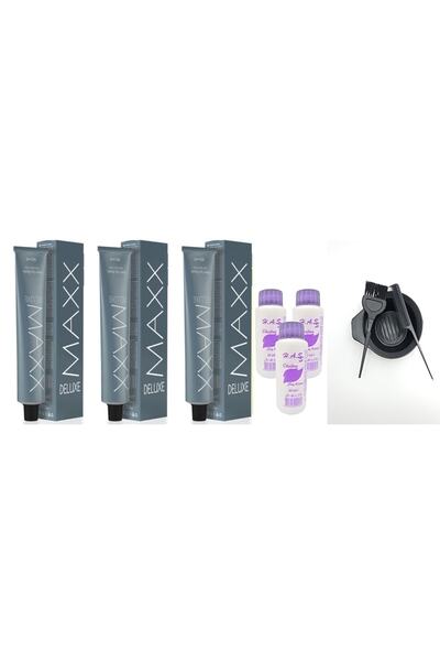 MAXX DELUXE Tüp Saç Boyası Titanyum Gri 60 Ml 3 Adet+3 Adet Oksidan + Boya Ka...