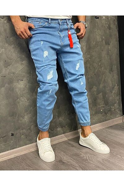 Oliggopol Pánské světle modré džíny Boyfriend Jogger s elastickou manžetou