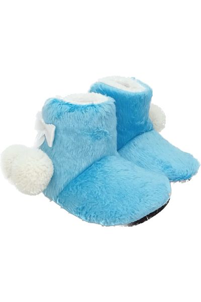 AkınalBella Baby Blue Pompom Home Μποτάκια Παντόφλες