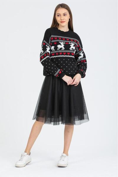 Su Moda Pulover de tricotaj pentru femei, unisex, de Anul Nou, cu inimă de Crăciun, cu tema cerbului