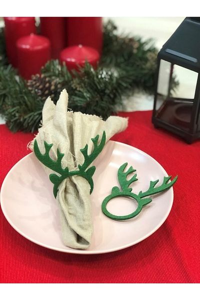 Masalsı Concept Set of 6 Green Felt Decorative New Year's Tableware Presentation Napkin Ring Napkin Ring