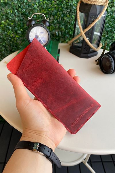 Contact’S Contacts San Biagio - Tumbled Genuine Leather Vintage Red Glasses Case