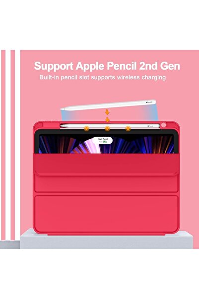 UnDePlus Apple Ipad Pro 12.9 4th Generation and 3rd Generation Case with Pen Charge Pen Compartment 2018 - 2020 Red