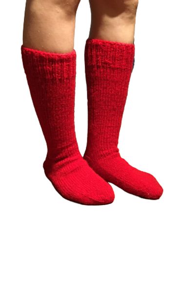 Işin Tasarım Red Colored Wool Hand Knitted Unisex Christmas Socks Size 40 44