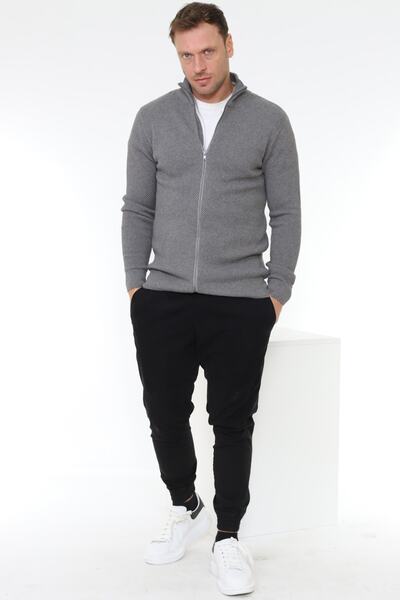 Matte Ζακέτα πουλόβερ Stutgard 100% οργανικό βαμβάκι με φερμουάρ γκρι μελανζέ