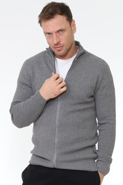 Matte Ζακέτα πουλόβερ Stutgard 100% οργανικό βαμβάκι με φερμουάρ γκρι μελανζέ