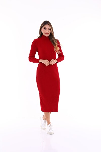 MODA MAÇKA PARK Γυναικείο ζιβάγκο Standard Bodycon Πλεκτό Κόκκινο Φόρεμα Πρωτοχρονιάς