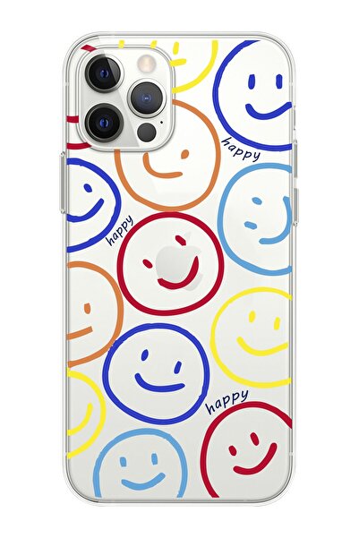 shoptocase Iphone 12/12pro Uyumlu Renkli Gülenyüzler Premium Şeffaf Telefon K...