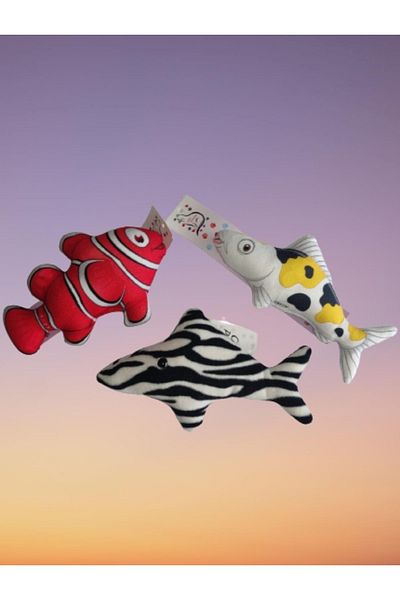 ATB Plush Cat And Dog Fish Shaped Toy Set of 3