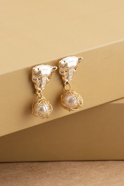 Sortie Aksesuar Kaplan, Jaguar Figürlü Sallantılı Eskitme Inci Küpe 009