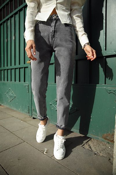 LİMABEL Γυναικείο ψηλόμεσο καπνιστό Mom Jeans Lycra Mom Jeans Relaxed Cut Mom Jeans