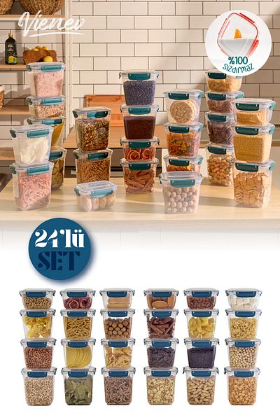Vienev 24-Piece Master Sealed Deep Rectangular Storage Container Set 6x(2100,1000) 12x(1575) Blue