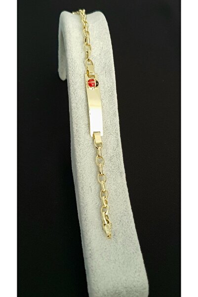 Goldlife jewellery Bebek Altın 14 Ayar Mineli Uğurböceği Isimlikli Künye