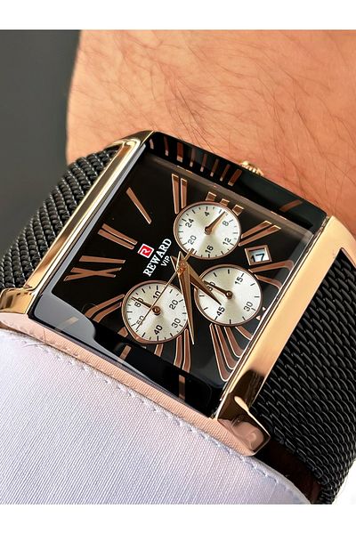 Reward Black Color Rose Gold Case Functions Active Men's Wristwatch + Bracelet Gift