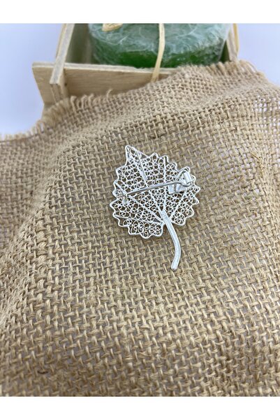 Midyat Artuklu Gümüşçülük Canada Yaprağı Gümüş Telkari Broş