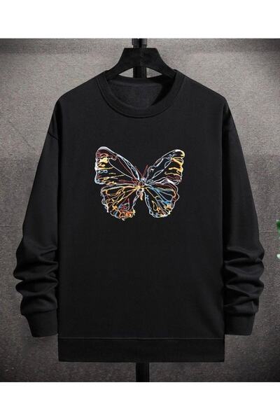 Tarzsokak Hanorac din bumbac fără glugă, cu imprimeu fluturi, de culoare neagră