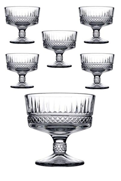Paşabahçe Set of 6 Original Elysia Footed Crystal Dessert Ice Cream Presentation Bowl Pudding Plate