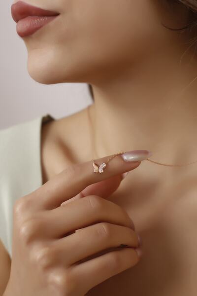 Lia Berto Roz Minimal Kelebek 925 Ayar Gümüş Kolye