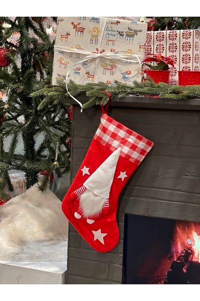 Masalsı Concept New Year's Special Luxury Large Santa Claus Patterned Socks Gift Pouch Decoration Pine Tree Ornament